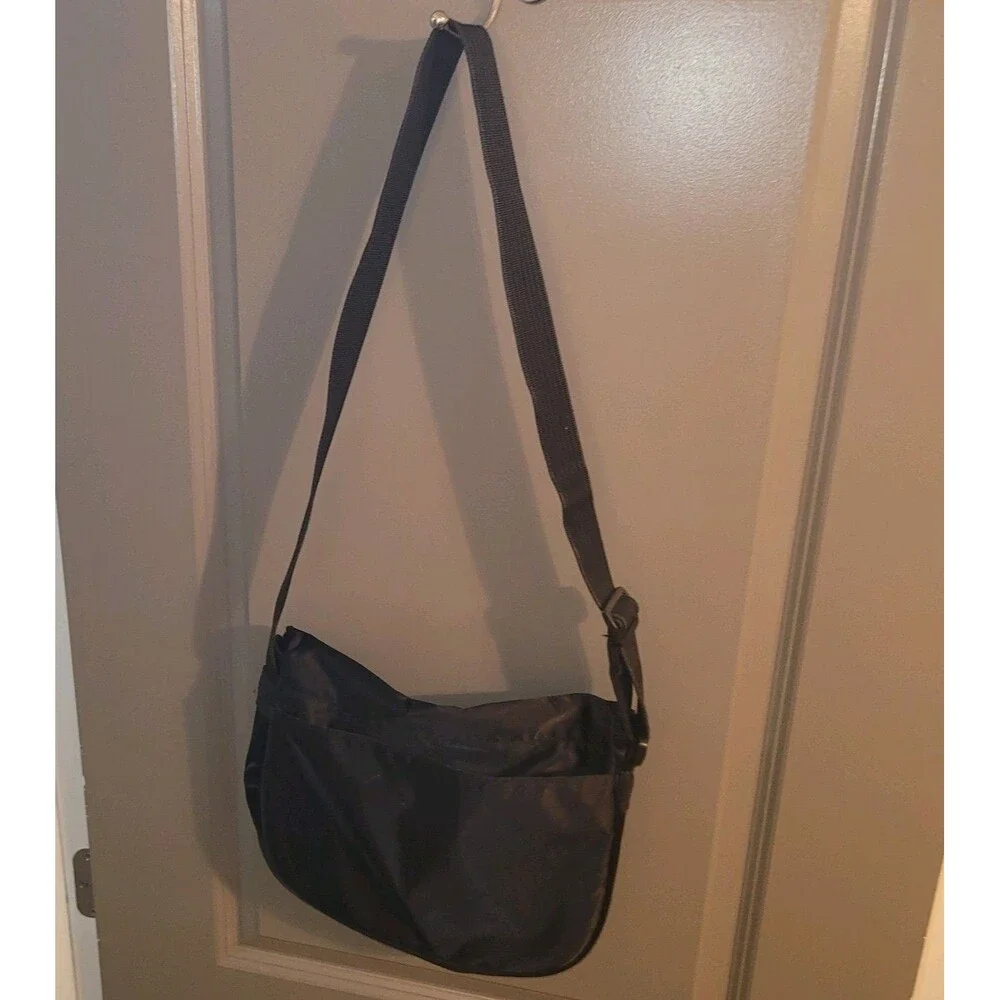 COURREGES Black Silver Logo Nylon Messenger Bag Vintage Crossbody 1990s